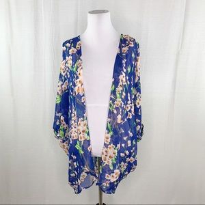 Blue floral oversize kimono or swim coverup